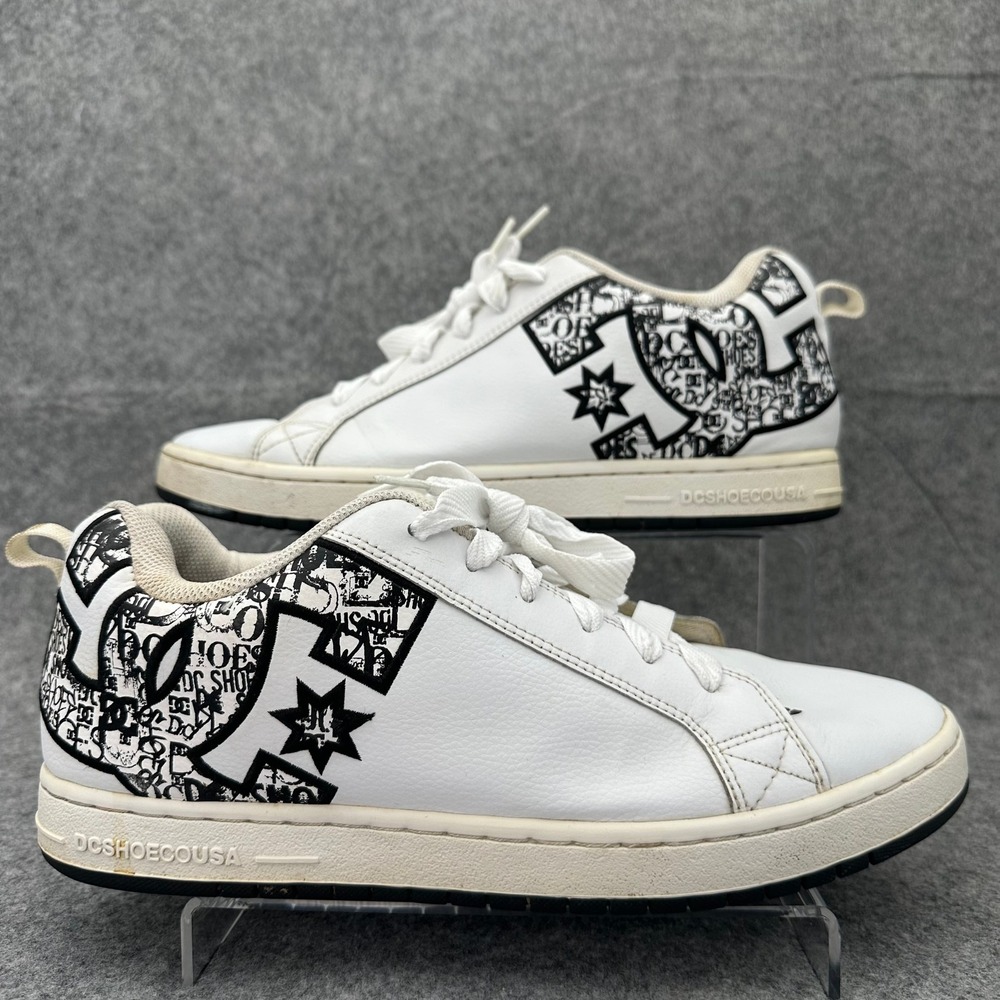 DC Shoes Court Graffik Mens 13 White Black Skateboarding Sneakers Skater Y2K